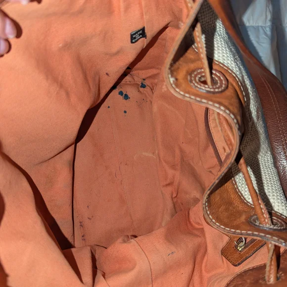 Elegant Two-Tone Leather and Canvas Women's Bag - Picture 6 of 9